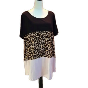 Simply Ruby Women's 2X Colorblock Top with Leopard Print